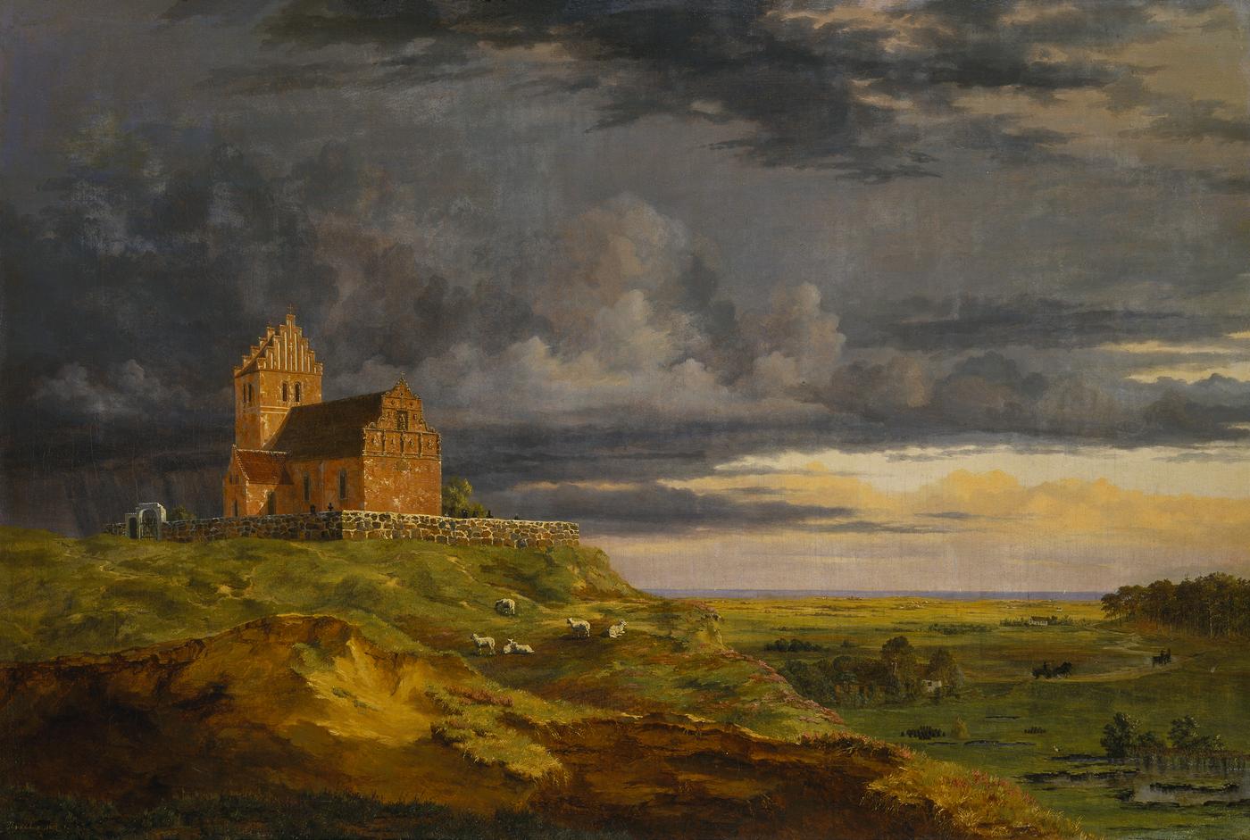 Valløby Kirke på Sjælland, malet af Thorald Læssøe, 1839